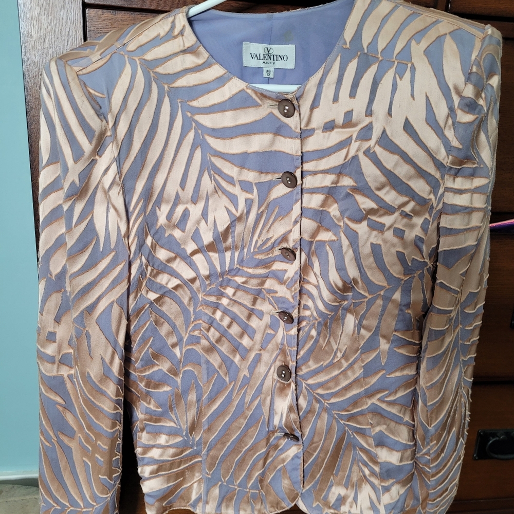 Valentino Women's Gold and Silver Leaf Pattern Blazer